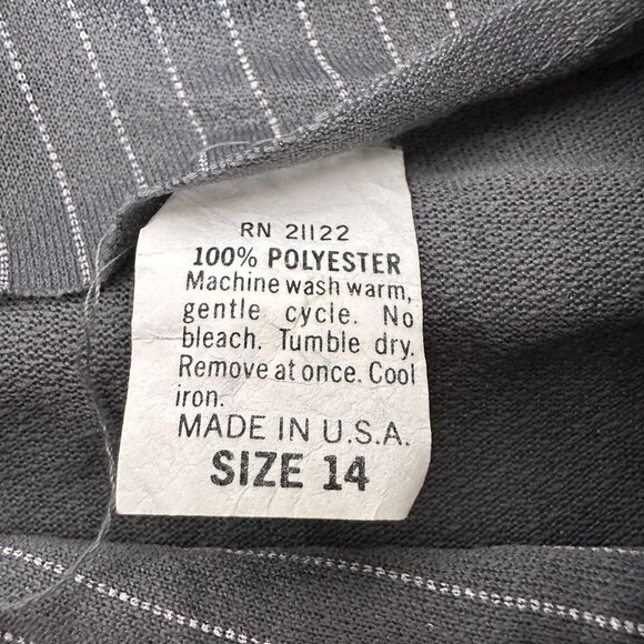 Vintage Gray Striped Long Sleeve Dress Size 14 Button Front White Collar - Picture 4 of 4